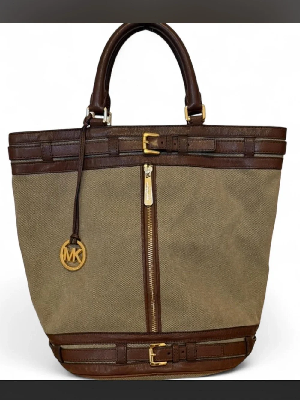 Vintage Michael Kors Kingsbury Canvas Tote with Brown Leather Trim